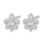 14k White Gold 1/6 carat Diamond Fleur de Lis Post Earrings