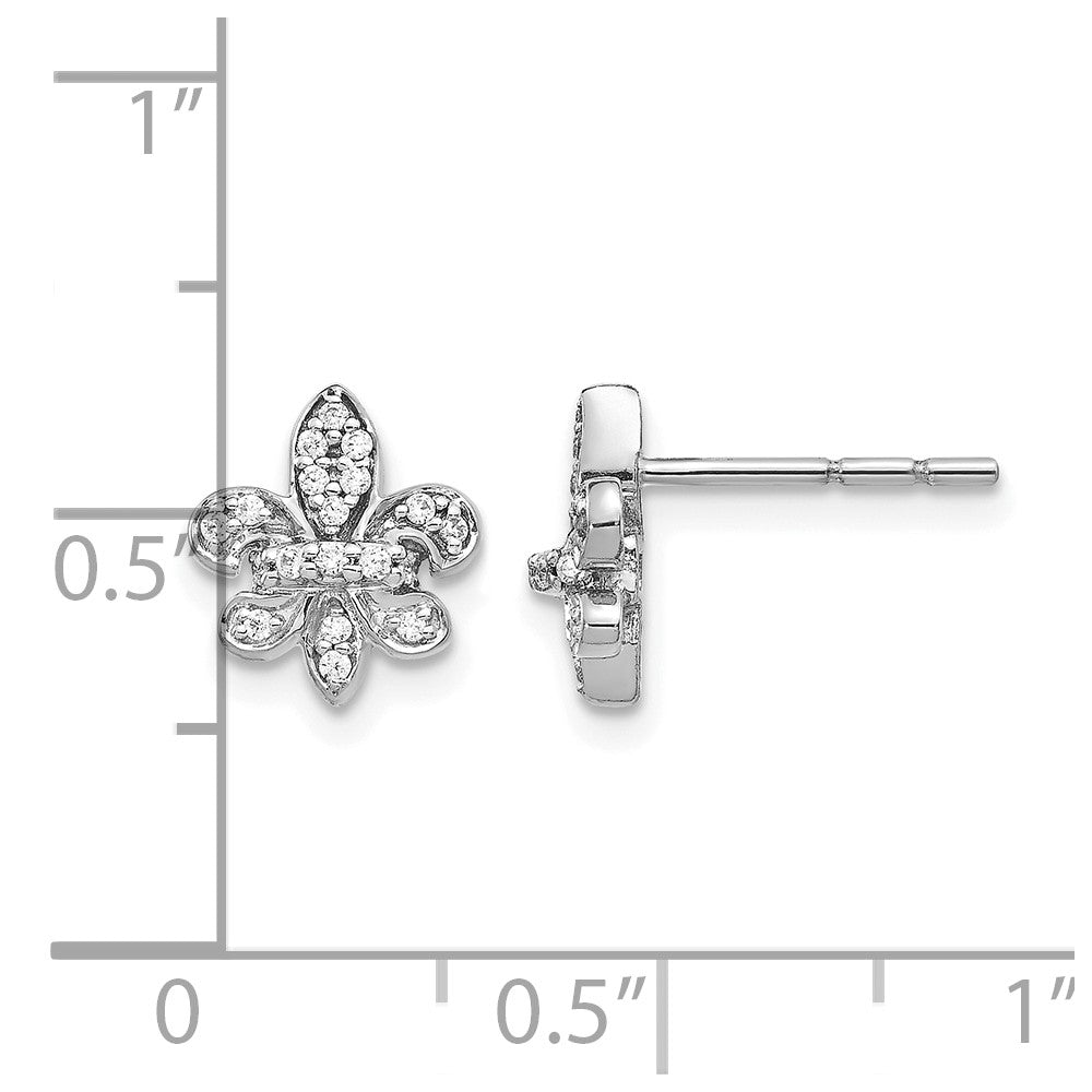 14k White Gold 1/6 carat Diamond Fleur de Lis Post Earrings