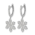 14k White Gold 1/2 carat Diamond Snowflake Dangle Hinged Hoop Earrings
