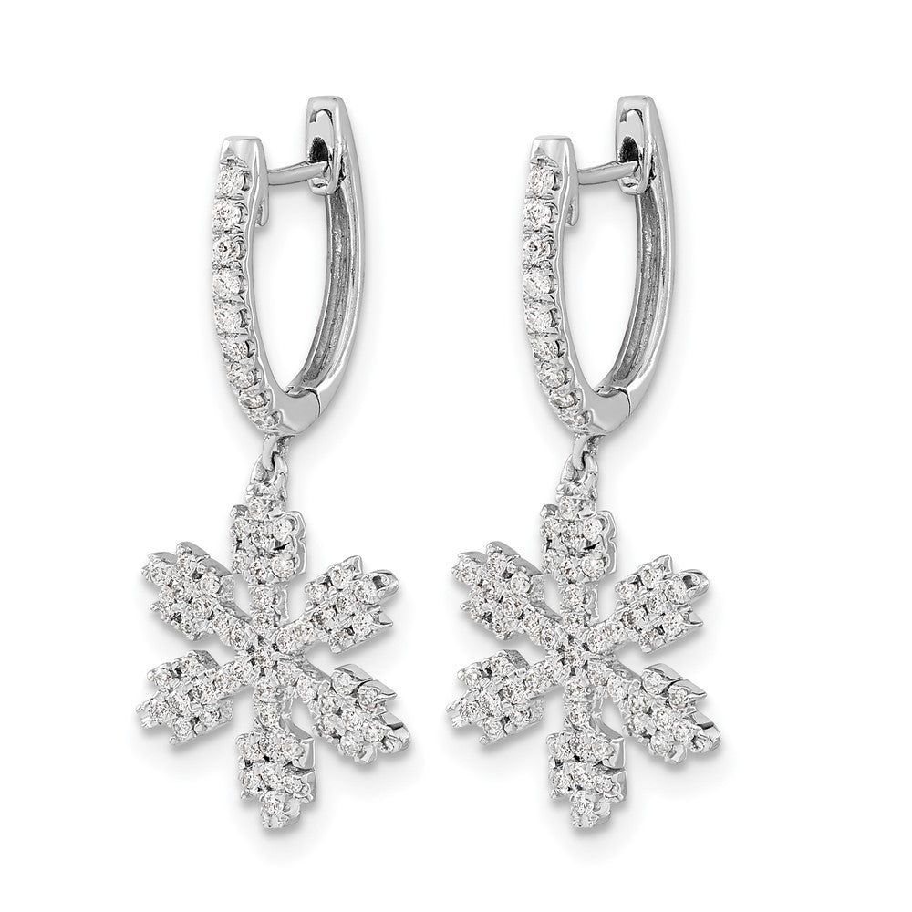 14k White Gold 1/2 carat Diamond Snowflake Dangle Hinged Hoop Earrings