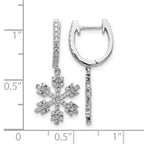 14k White Gold 1/2 carat Diamond Snowflake Dangle Hinged Hoop Earrings