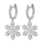 14k White Gold 1 carat Diamond Snowflake Dangle Hinged Hoop Earrings