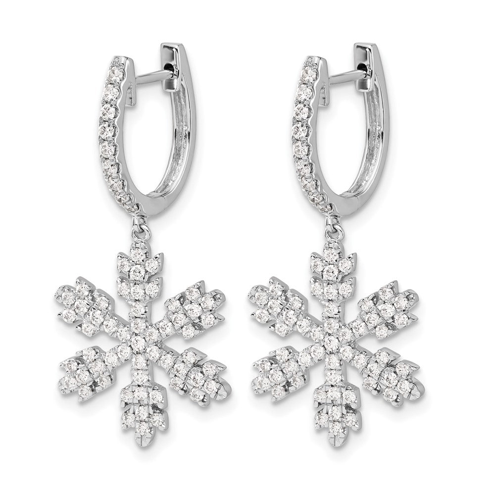 14k White Gold 1 carat Diamond Snowflake Dangle Hinged Hoop Earrings