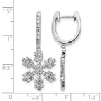 14k White Gold 1 carat Diamond Snowflake Dangle Hinged Hoop Earrings