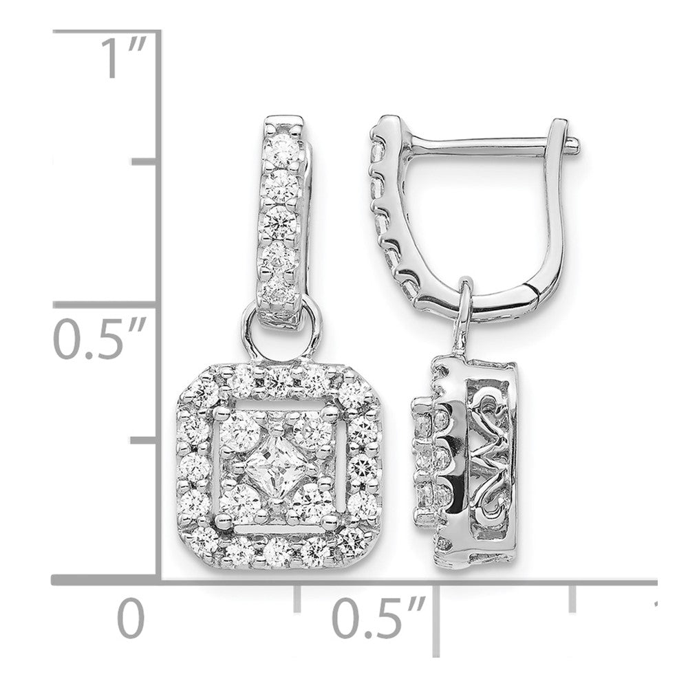 14k White Gold 7/8 carat Diamond Square Cluster Dangle Hinged Earrings