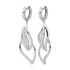 14k White Gold 1/4 carat Diamond Hinged Hoop Leaf Design Dangle Earrings
