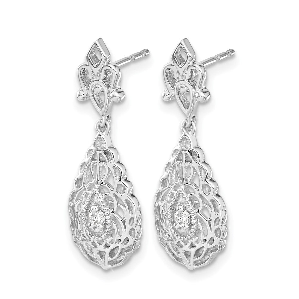 14k White Gold 1/20 carat Diamond Teardrop Vintage-style Dangle Post Earrings