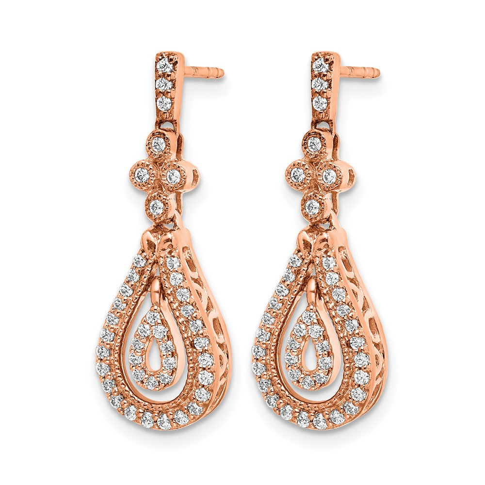 14k Rose Gold Polished 3/8 carat Diamond Teardrop Dangle Post Earrings