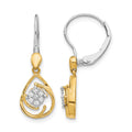14k Two-tone 1/15 carat Diamond Teardrop Dangle Leverback Earrings