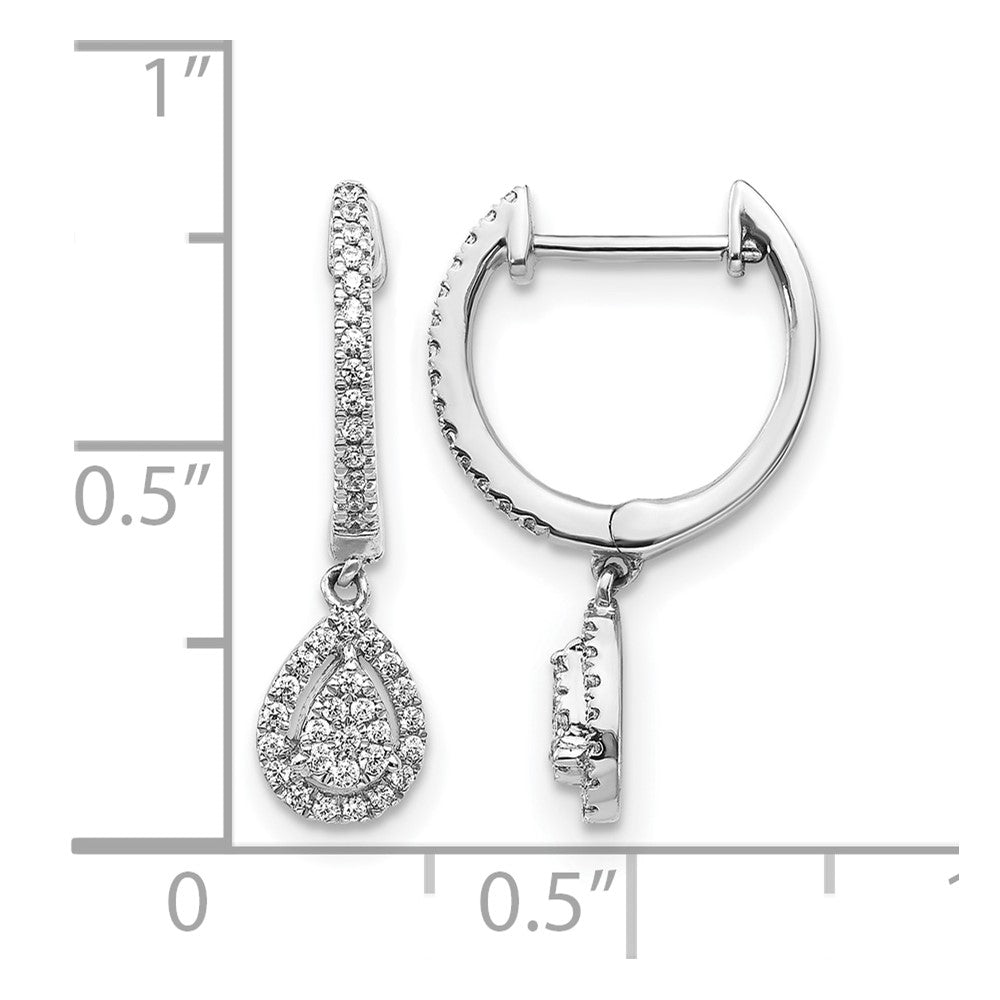 14k White Gold 1/4 carat Diamond Teardrop Cluster Hinged Hoop Earrings