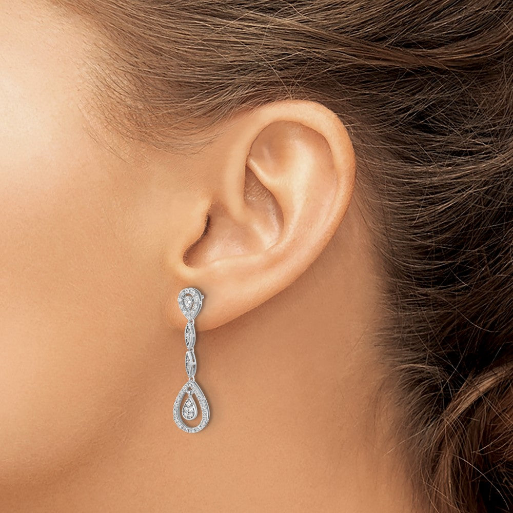 14k White Gold Teardrop 1/3 carat Diamond Dangle Post Earrings