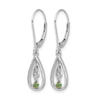 14k White Gold 1/8 carat Green Diamond Teardrop Leverback Earrings