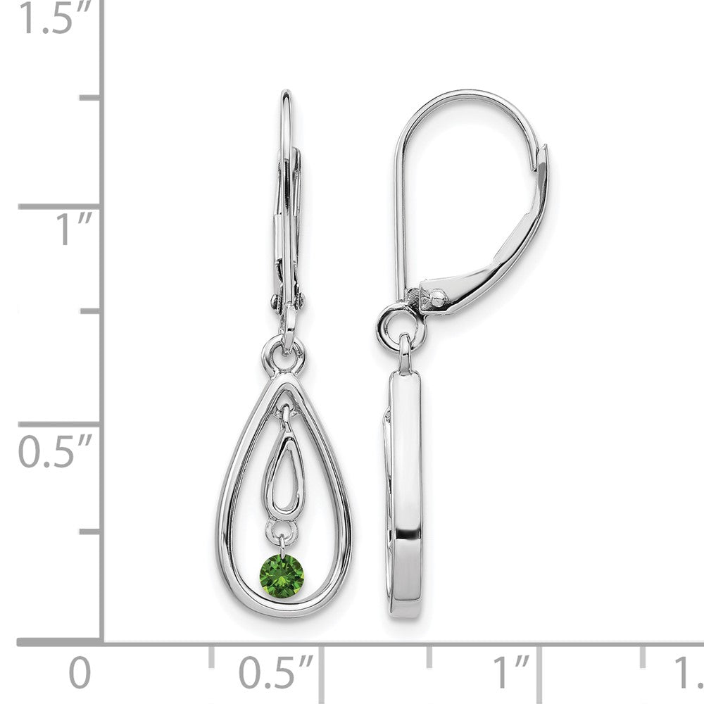 14k White Gold 1/8 carat Green Diamond Teardrop Leverback Earrings