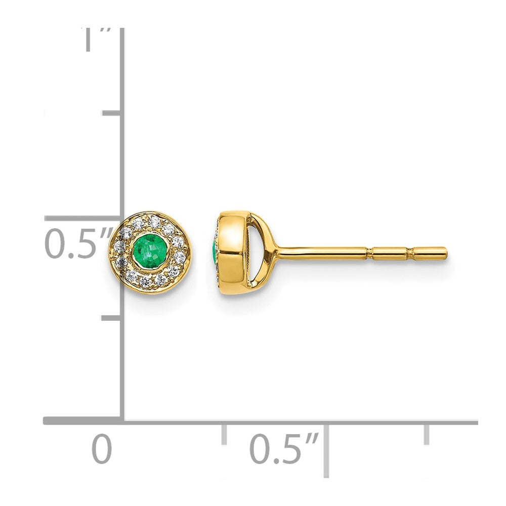 14k Diamond and 2.3mm Round Emerald Halo Post Earrings