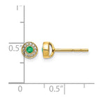 14k Diamond and 2.3mm Round Emerald Halo Post Earrings