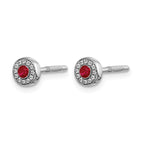 14k White Gold Diamond and 2.3mm Round Ruby Halo Post Earrings