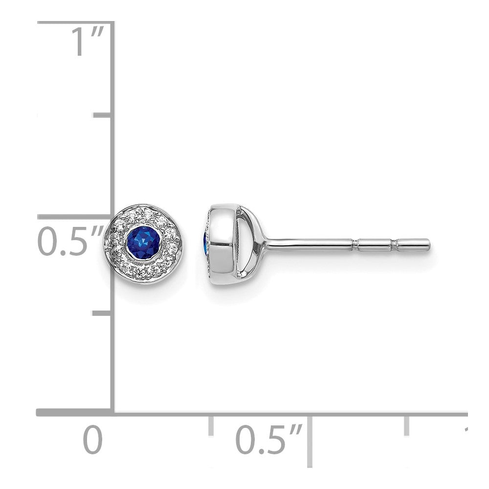 14k White Gold Diamond and 2.3mm Round Sapphire Halo Post Earrings