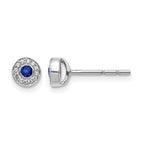 14k White Gold Diamond and 2.3mm Round Sapphire Halo Post Earrings
