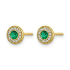 14k 2.8mm Round Emerald and Diamond Halo Post Earrings