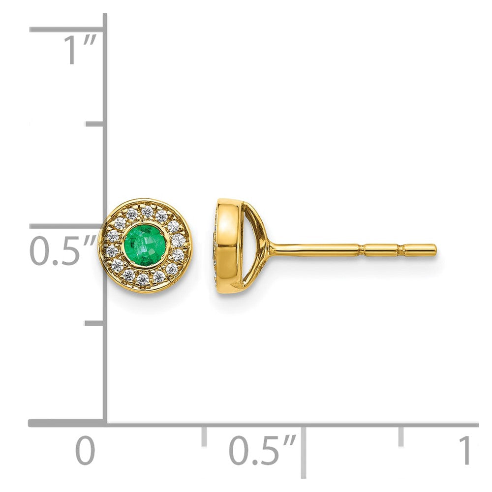 14k 2.8mm Round Emerald and Diamond Halo Post Earrings