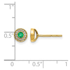 14k 2.8mm Round Emerald and Diamond Halo Post Earrings