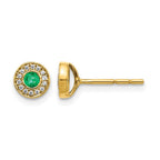 14k 2.8mm Round Emerald and Diamond Halo Post Earrings