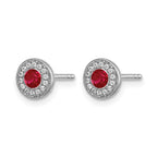 14k White Gold 2.8mm Round Ruby and Diamond Halo Post Earrings