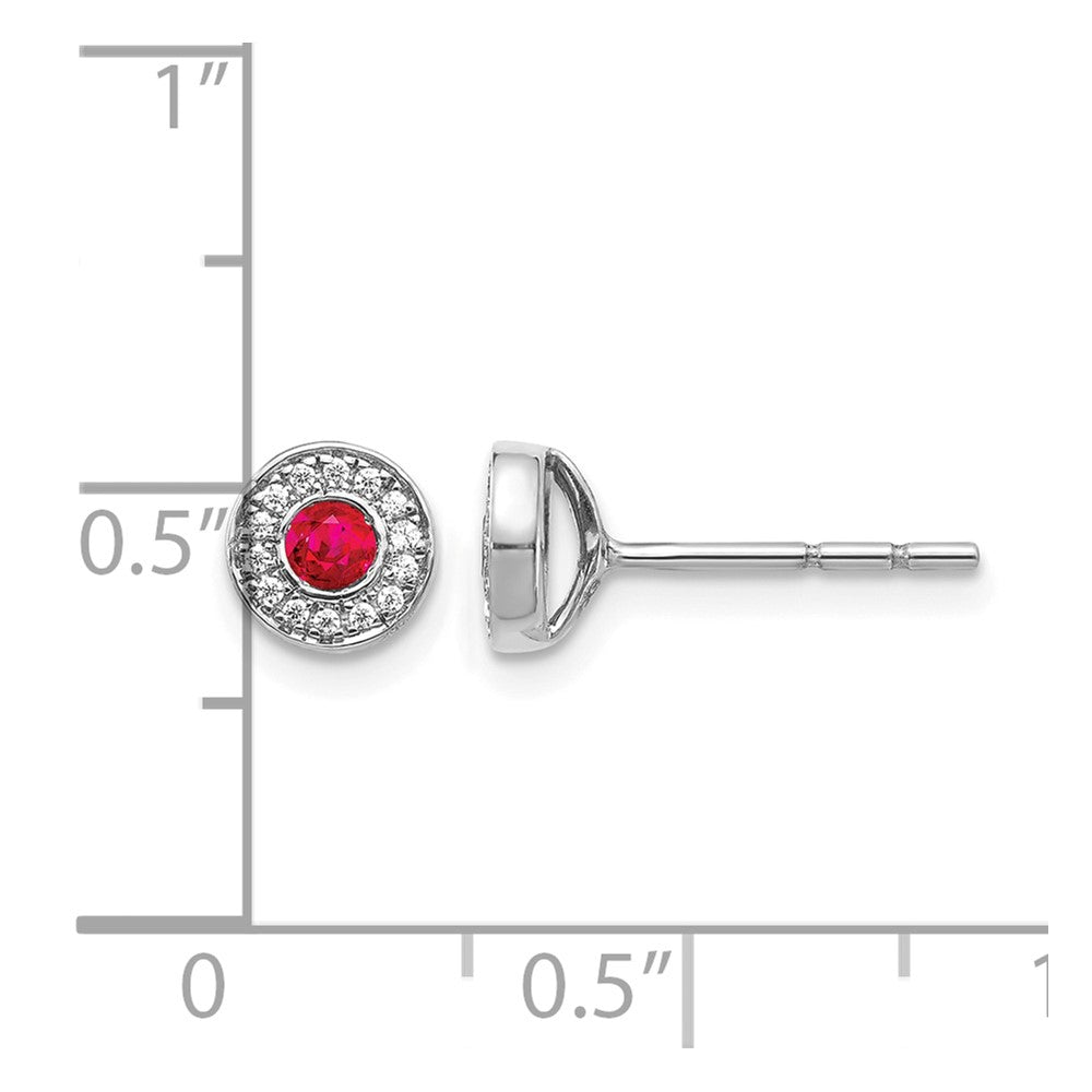 14k White Gold 2.8mm Round Ruby and Diamond Halo Post Earrings