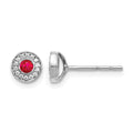 14k White Gold 2.8mm Round Ruby and Diamond Halo Post Earrings