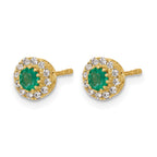 14k White Gold 3.5mm Round Blue Emerald and Diamond Halo Post Earrings