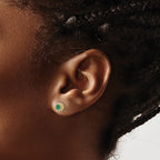 14k White Gold 3.5mm Round Blue Emerald and Diamond Halo Post Earrings