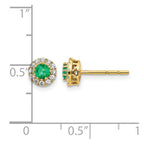 14k White Gold 3.5mm Round Blue Emerald and Diamond Halo Post Earrings