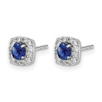 14k White Gold 3.7mm Round Sapphire and Diamond Square Halo Post Earrings