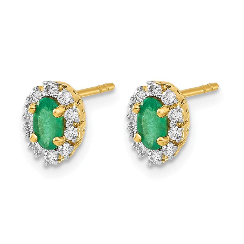 14k 1/5 carat Lab Grown Diamond VS/SI+ G+ and Oval Created Emerald Complete Halo Post Earrings