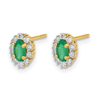 14k 1/5 carat Lab Grown Diamond VS/SI+ G+ and Oval Created Emerald Complete Halo Post Earrings