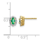 14k 5x3mm Oval Emerald and Diamond Halo Post Earrings