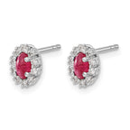 14k White Gold 5x3mm Oval Ruby and Diamond Halo Post Earrings