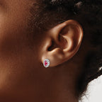 14k White Gold 5x3mm Oval Ruby and Diamond Halo Post Earrings