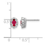 14k White Gold 1/5 carat Lab Grown Diamond VS/SI+ G+ and Oval Created Ruby Complete Halo Post Earrings