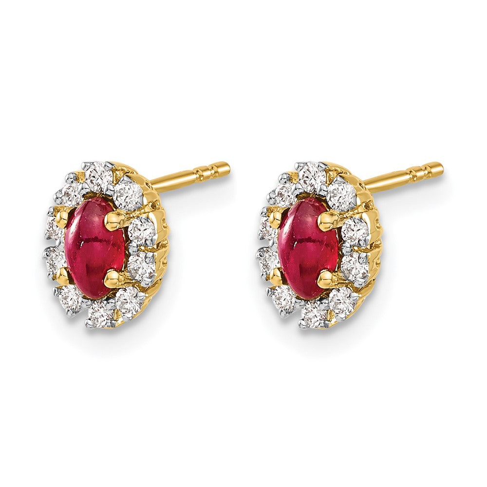 14k 5x3mm Oval Ruby and Diamond Halo Post Earrings