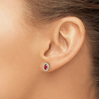 14k 5x3mm Oval Ruby and Diamond Halo Post Earrings