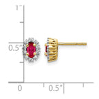 14k 5x3mm Oval Ruby and Diamond Halo Post Earrings