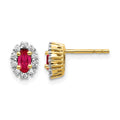 14k 5x3mm Oval Ruby and Diamond Halo Post Earrings