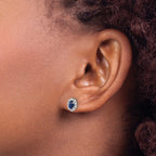14k White Gold 5x3mm Oval Sapphire and Diamond Halo Post Earrings