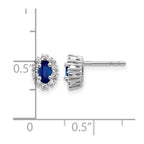 14k White Gold 1/5 carat Lab Grown Diamond VS/SI+ G+ and Oval Created Sapphire Halo Post Earrings