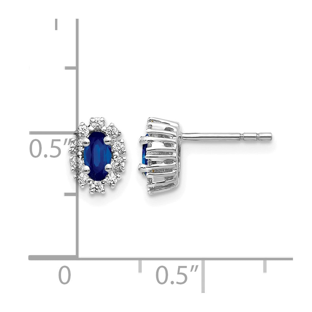 14k White Gold 5x3mm Oval Sapphire and Diamond Halo Post Earrings