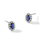 14k White Gold 1/5 carat Lab Grown Diamond VS/SI+ G+ and Oval Created Sapphire Halo Post Earrings