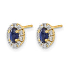 14k 5x3mm Oval Sapphire and Diamond Halo Post Earrings