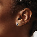 14k 5x3mm Oval Sapphire and Diamond Halo Post Earrings