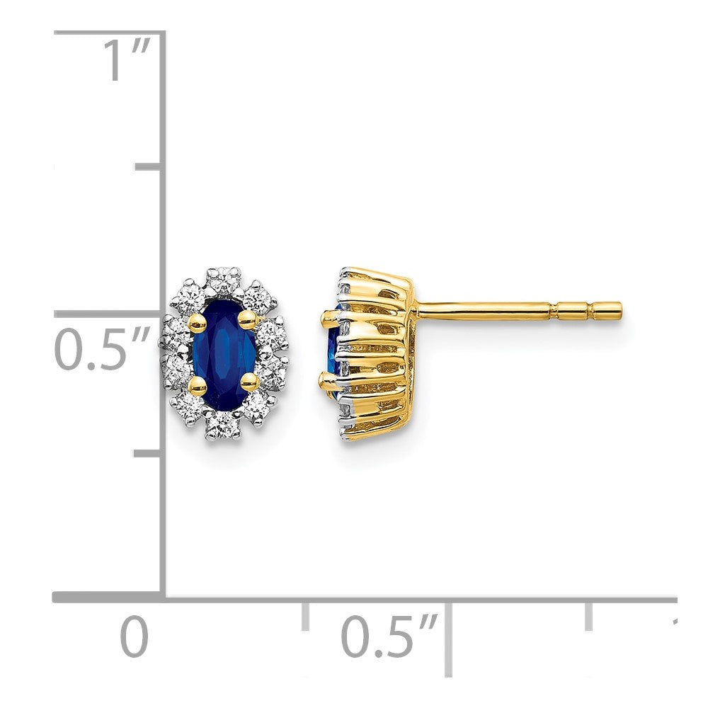14k 1/5 carat Lab Grown Diamond VS/SI+ G+ and Oval Created Sapphire Halo Post Earrings